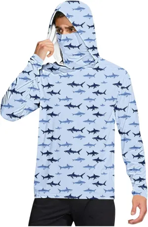 UPF 50  Fishing Shirts for Men Printed Lightweight Breathable Long Sleeve Sun Protection Rash Guard with Face Mask