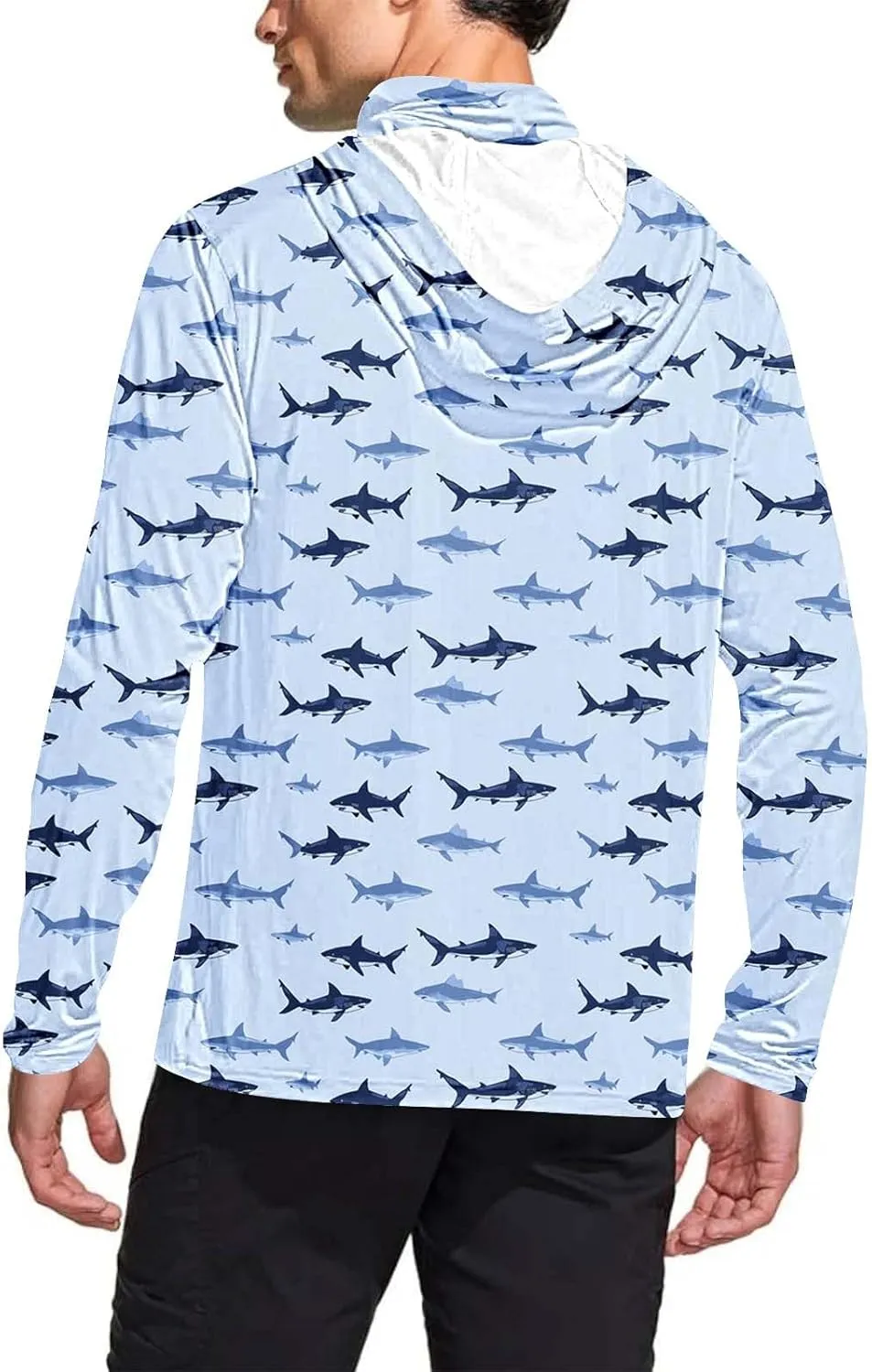 UPF 50  Fishing Shirts for Men Printed Lightweight Breathable Long Sleeve Sun Protection Rash Guard with Face Mask