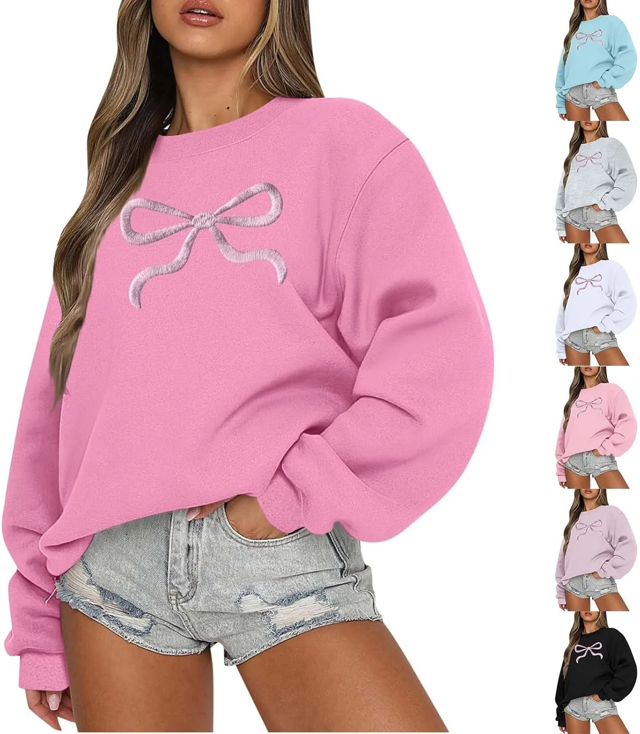Valentines Sweatshirts for Women Crewneck Comfy Cute Oversized Sweatshirt Baggy Drop Shoulder Cotton Fleece Pullover