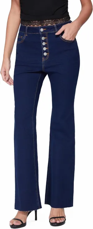 Vinova Flare Jeans for Women Button Down Bell Bottom Stetchy High Waisted Bootcut Denim Pants with Pockets