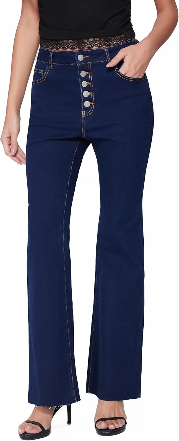 Vinova Flare Jeans for Women Button Down Bell Bottom Stetchy High Waisted Bootcut Denim Pants with Pockets