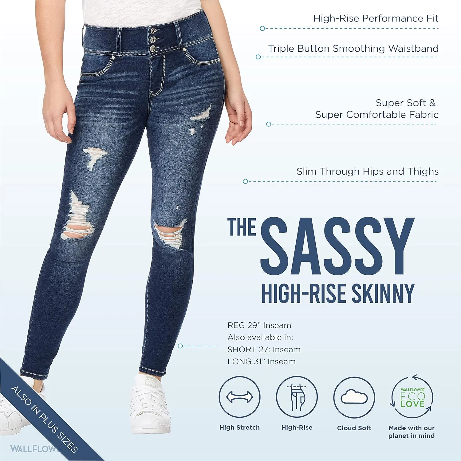 WallFlower Women's Juniors Instasoft High-Rise Sassy Skinny Jeans (Standard and Plus)