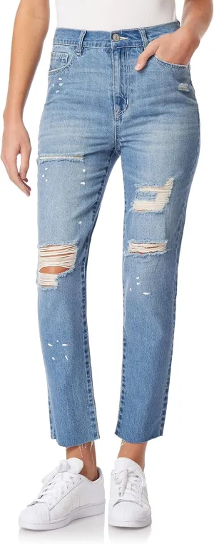 WallFlower Women's Mom Curvy Ankle Denim High-Rise Insta Stretch Juniors Jeans