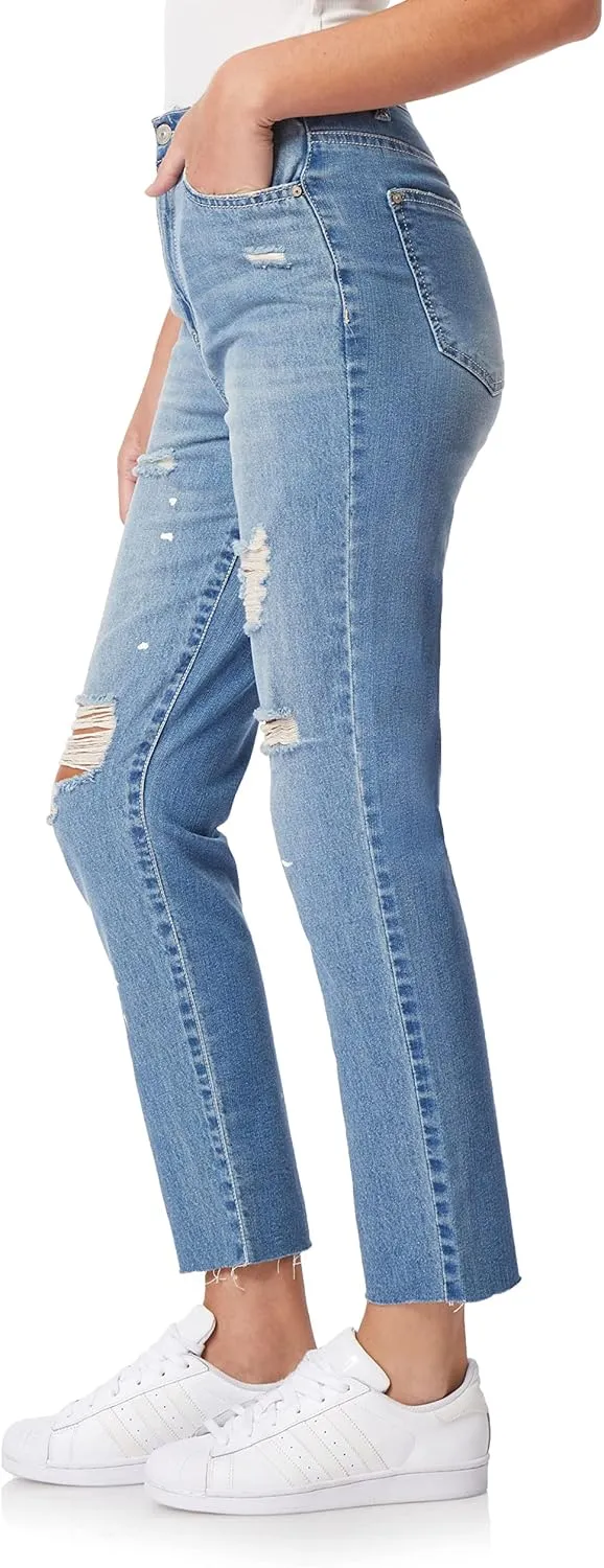 WallFlower Women's Mom Curvy Ankle Denim High-Rise Insta Stretch Juniors Jeans