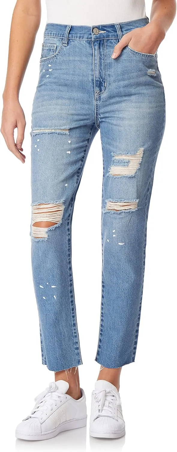WallFlower Women's Mom Curvy Ankle Denim High-Rise Insta Stretch Juniors Jeans