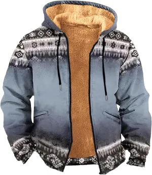Winter Coat for Men Printed Tactical Cardigan Jacket Long Sleeve Warm Zipper Sweatshirt Padded Thickened Hooded Tops