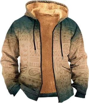 Winter Coat for Men Printed Tactical Cardigan Jacket Long Sleeve Warm Zipper Sweatshirt Padded Thickened Hooded Tops
