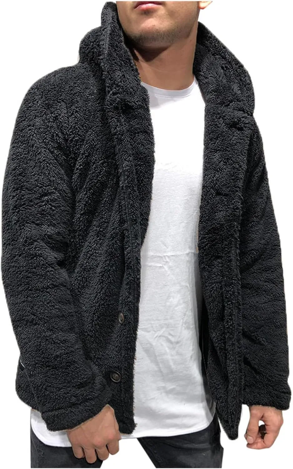 Winter Coats for Men Fuzzy Sherpa Jacket Hoodie Fleece Jacket Button Down Fall Outwear Lined Winter Jackets for Men