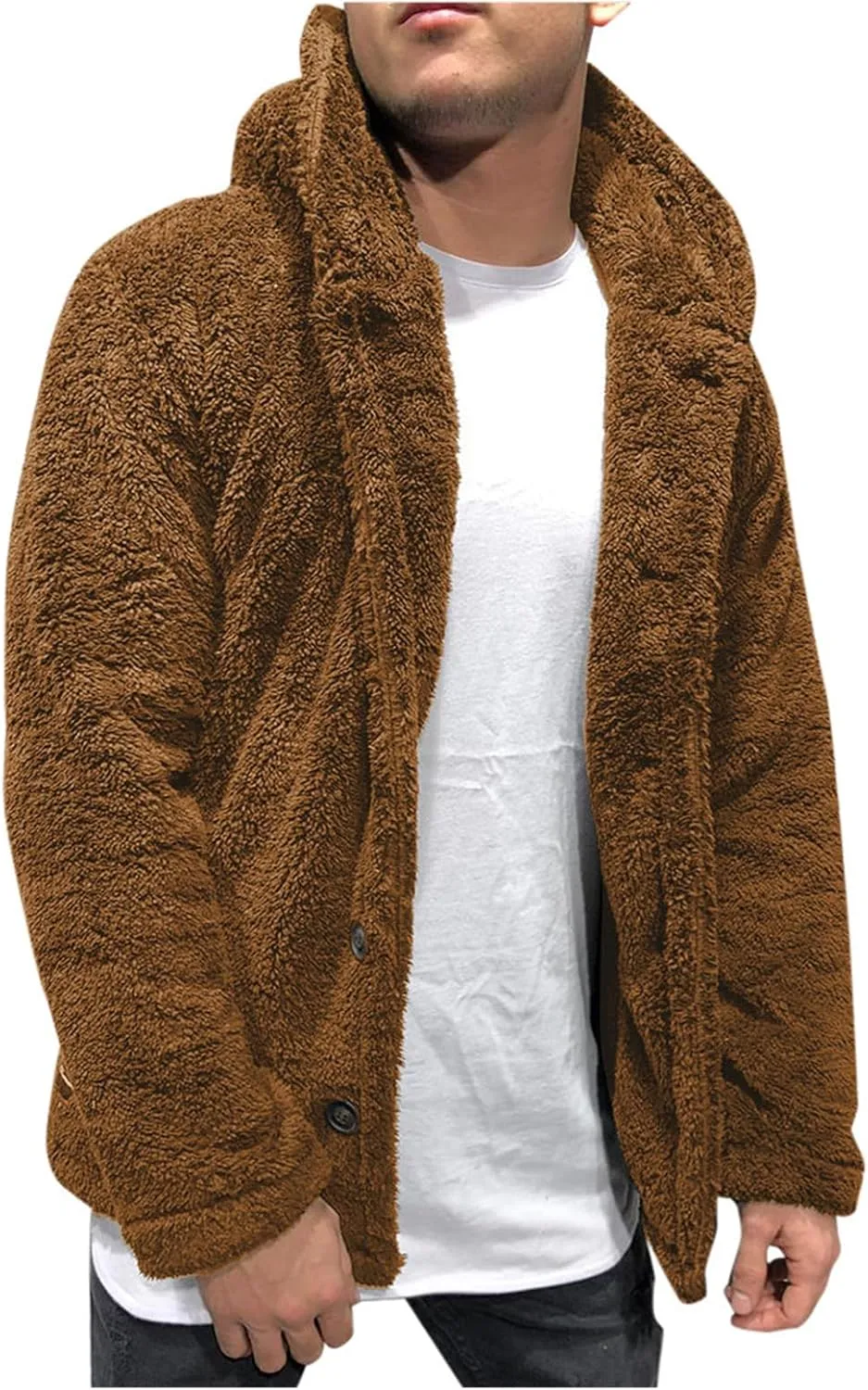 Winter Coats for Men Fuzzy Sherpa Jacket Hoodie Fleece Jacket Button Down Fall Outwear Lined Winter Jackets for Men