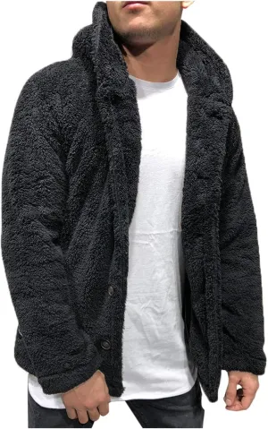 Winter Coats for Men Fuzzy Sherpa Jacket Hoodie Fleece Jacket Button Down Fall Outwear Lined Winter Jackets for Men
