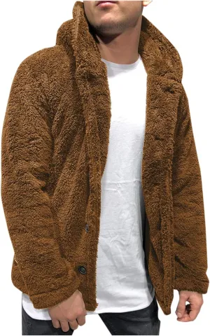 Winter Coats for Men Fuzzy Sherpa Jacket Hoodie Fleece Jacket Button Down Fall Outwear Lined Winter Jackets for Men