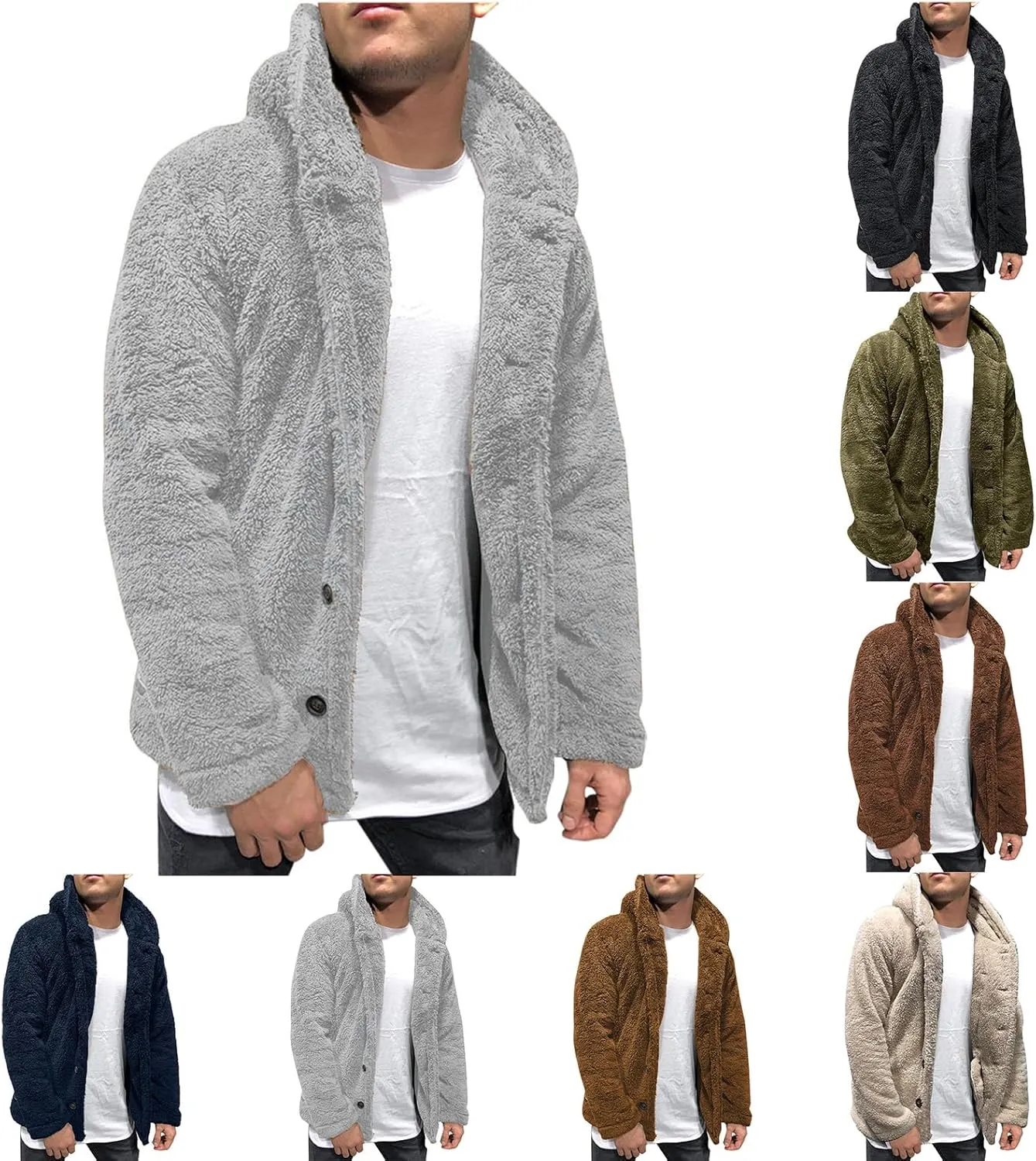 Winter Coats for Men Fuzzy Sherpa Jacket Hoodie Fleece Jacket Button Down Fall Outwear Lined Winter Jackets for Men
