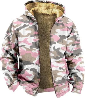 Winter Jackets for Men Fleece Sherpa Lined Warm Jacket Hoodie Heavyweight Sweatshirt Coat Zip Up Sweatshirt with Pockets