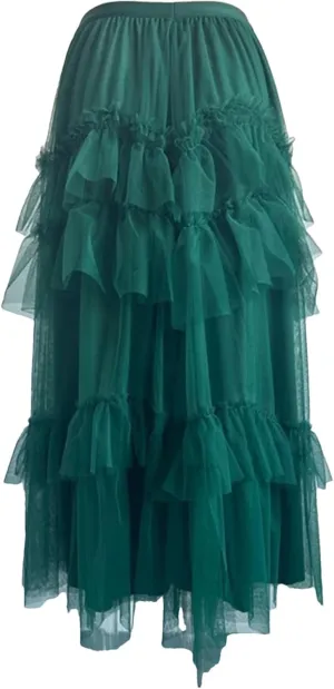 Wjnvfioo Female Fashion Gauze Cake Skirt for Women Mid-Calf A-Line Solid Color Skirts