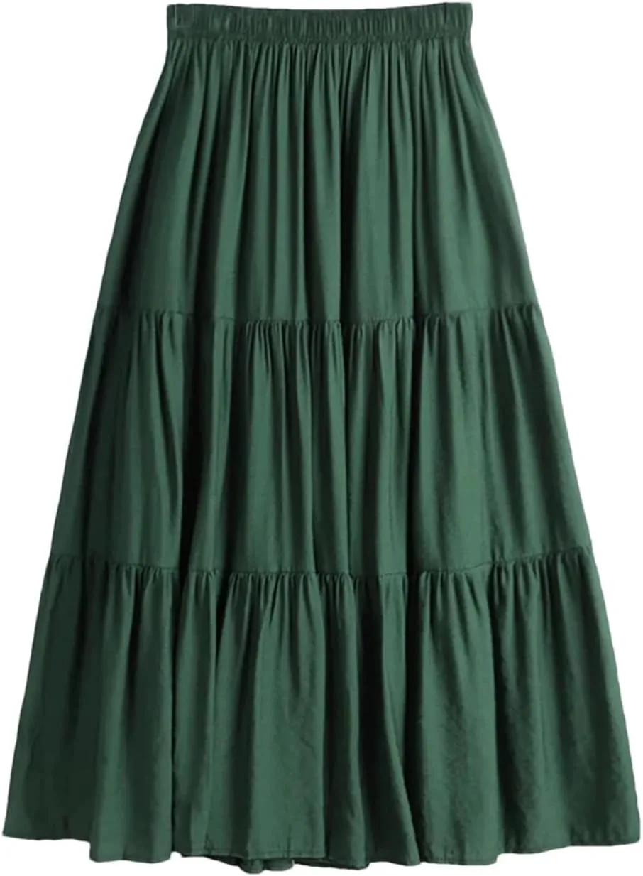 Woman Summer A-Line Maxi Skirt Solid Patchwork Skirts Mini Casual Loose Pleated Skirts