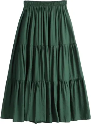 Woman Summer A-Line Maxi Skirt Solid Patchwork Skirts Mini Casual Loose Pleated Skirts