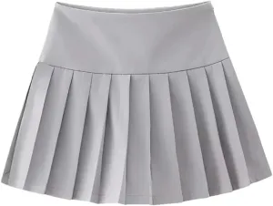 Women Casual Solid Pleated Mini Skirts Low Waist A-Line Streetwear Golf Shorts Skirts