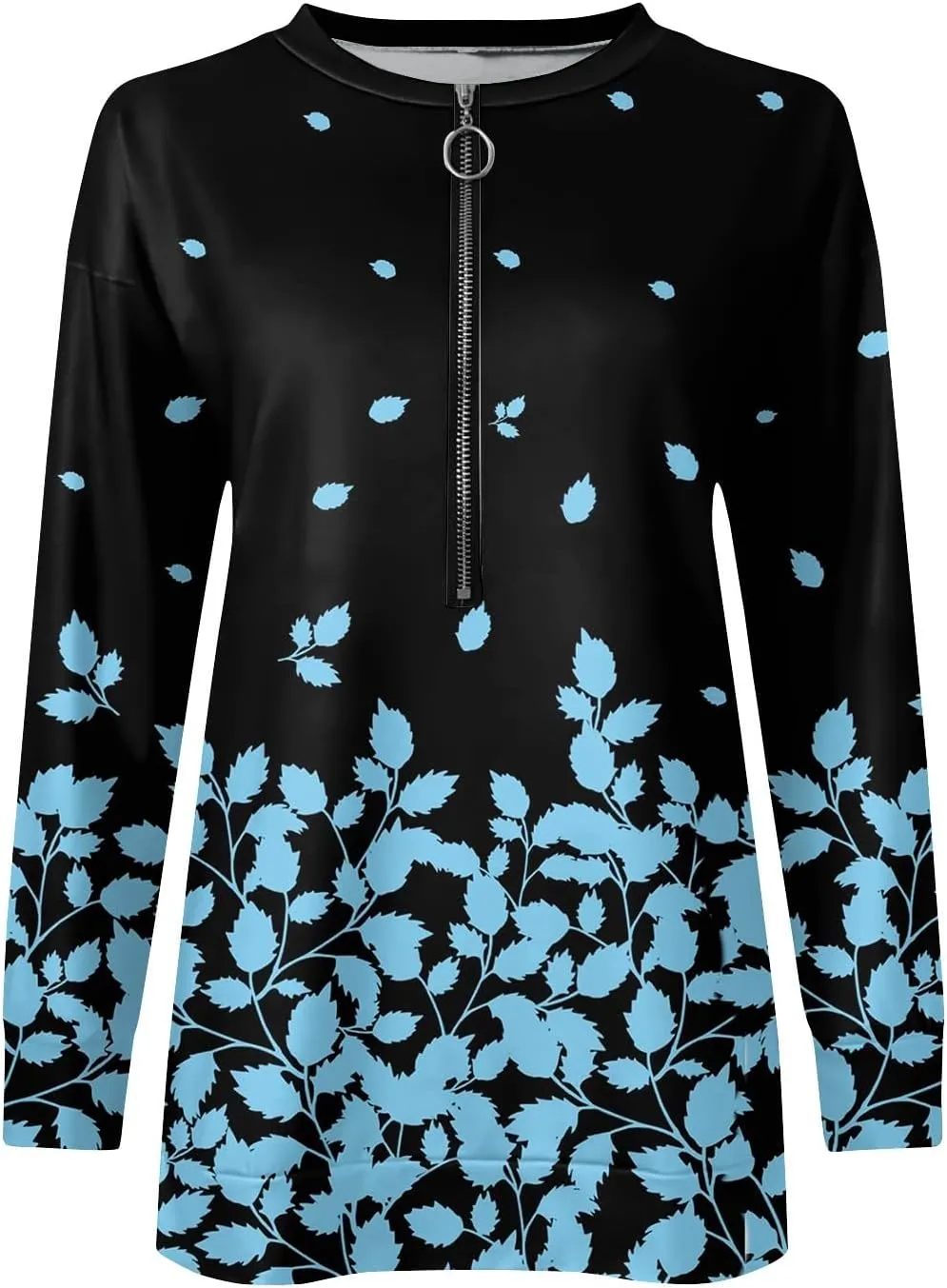 Women Floral Print Crew Neck Half Zip Long Sleeve Sweatshirt 2024 Casual Long Sleeve Tops Loose Fall Clothes