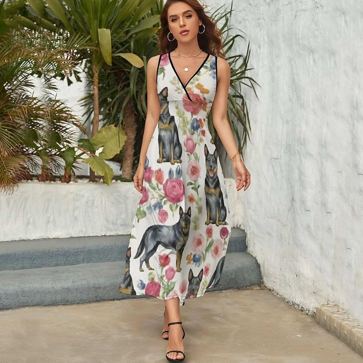 Women Girls Wrap Sleeveless Flared Midi Dress for Vacation Party Wedding