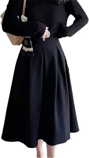 Women Loose Mid-Length Skirts Casual High Waist A-Line Skirts