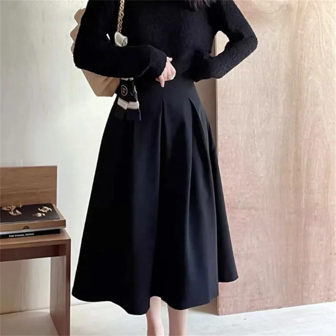 Women Loose Mid-Length Skirts Casual High Waist A-Line Skirts