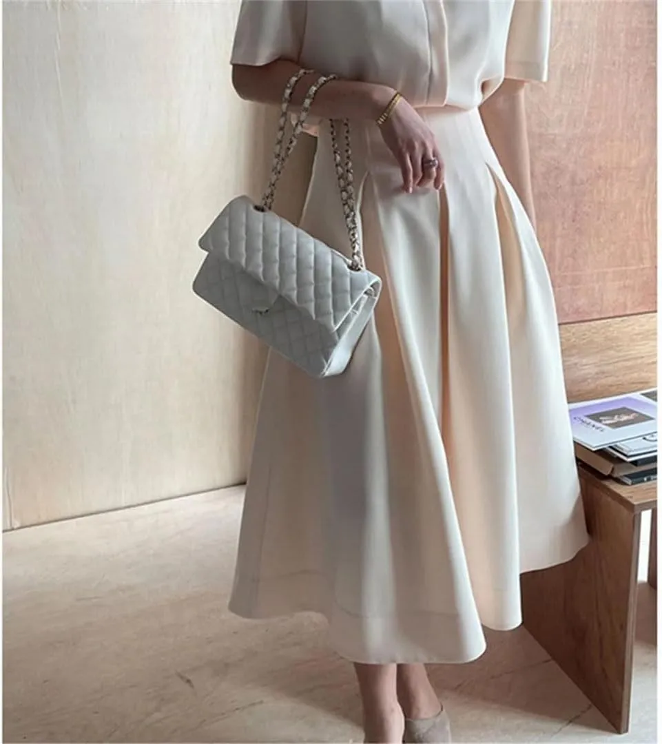 Women Loose Mid-Length Skirts Casual High Waist A-Line Skirts