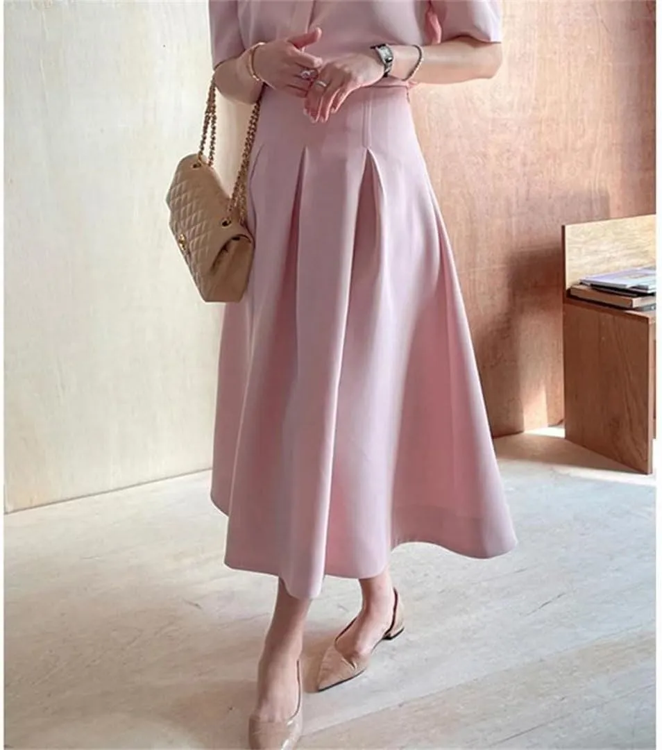 Women Loose Mid-Length Skirts Casual High Waist A-Line Skirts
