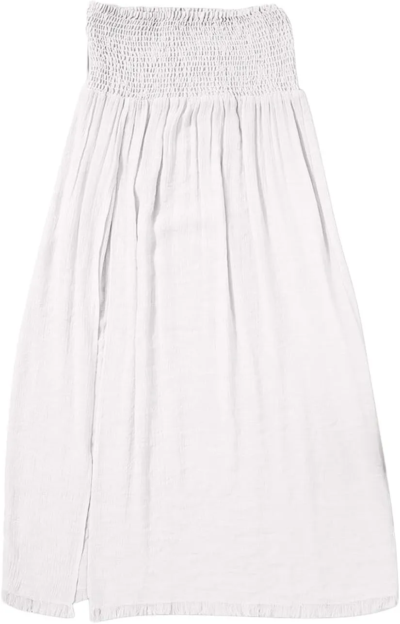 Women Maxi Skirt with High Slit Sexy Party Skirt Long Flowy Beach Skirts Elastic High Waist Wrap Skirts A Line Skirt