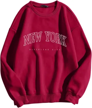 Women New York Sweatshirts Crewneck Letter Graphic Vacation Shirt Oversized Pullover Tops Y2K Harajuku Clothes