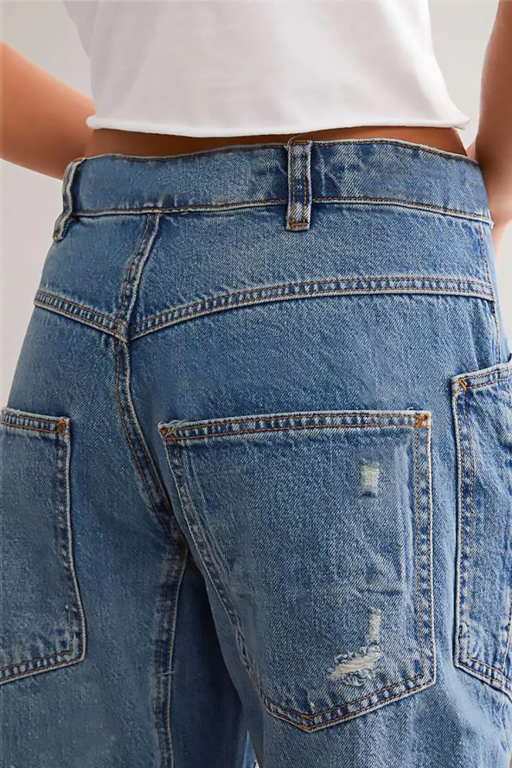 Women Ripped Barrel Jeans Wide Leg Mid Rise Boyfriend Ankle Denim Pants Distressed Baggy Jeans