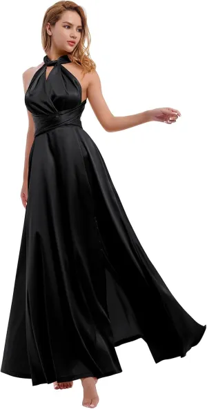 Women Satin Transformer Infinity Dress with Bandeau Convertible Bridesmaid Dress Split Long Formal Twist Wrap Multi-Way Dress