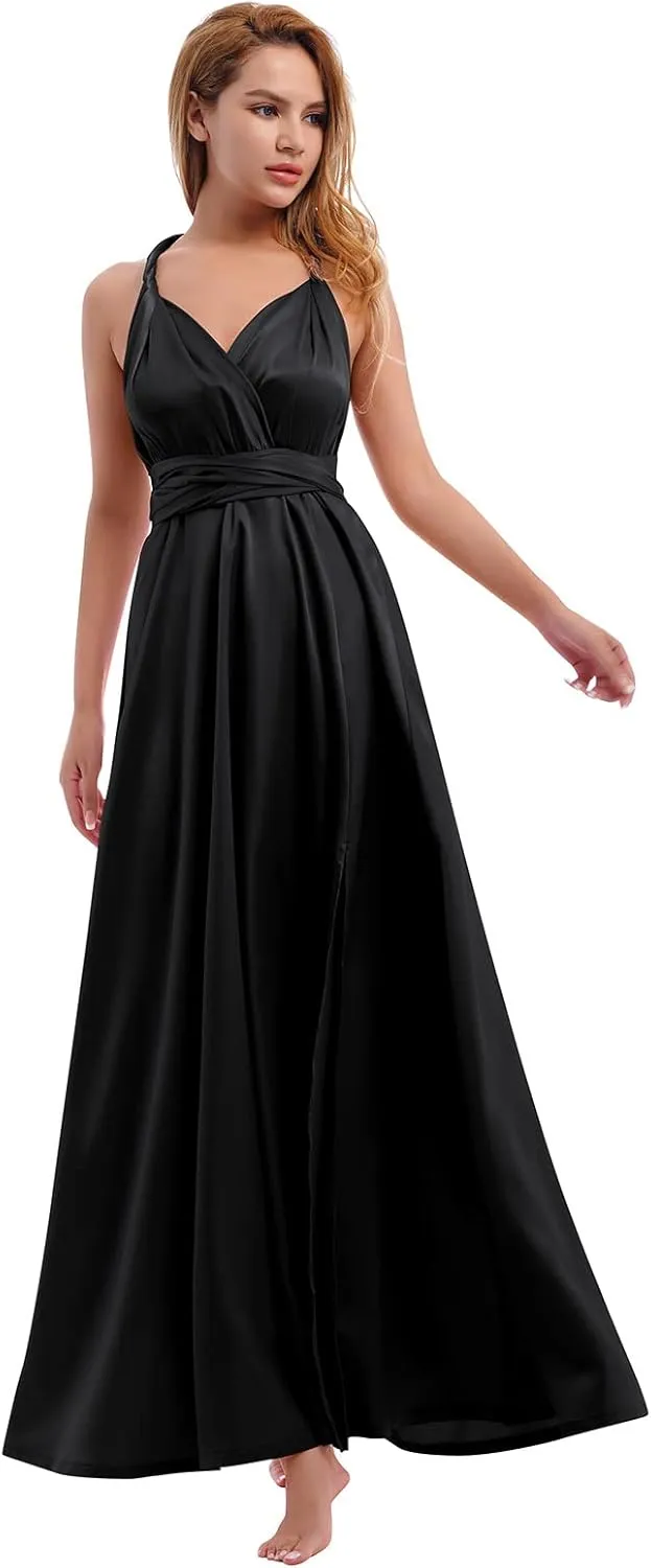 Women Satin Transformer Infinity Dress with Bandeau Convertible Bridesmaid Dress Split Long Formal Twist Wrap Multi-Way Dress