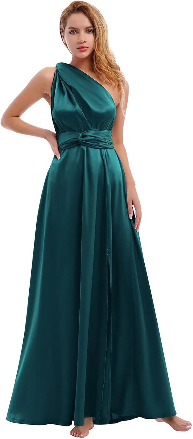 Women Satin Transformer Infinity Dress with Bandeau Convertible Bridesmaid Dress Split Long Formal Twist Wrap Multi-Way Dress