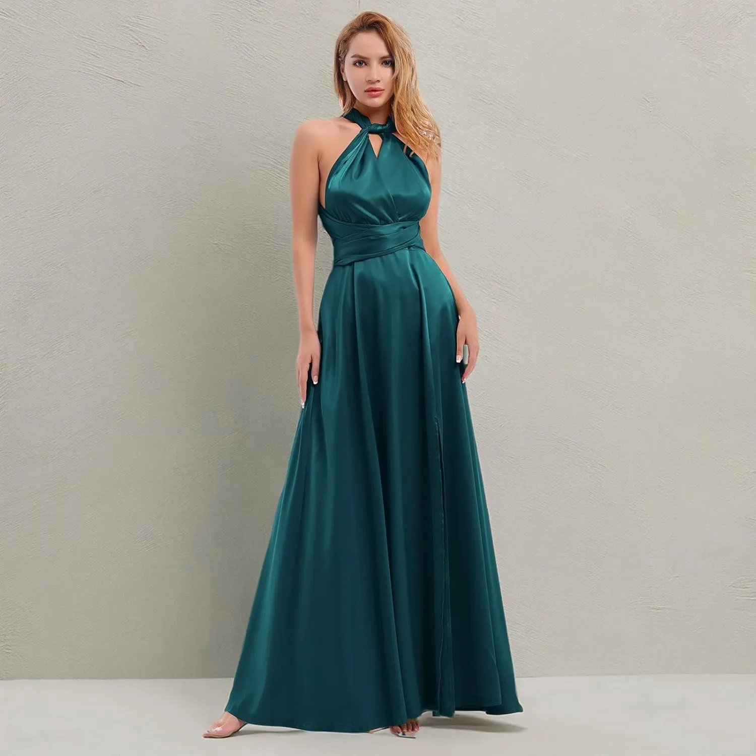 Women Satin Transformer Infinity Dress with Bandeau Convertible Bridesmaid Dress Split Long Formal Twist Wrap Multi-Way Dress