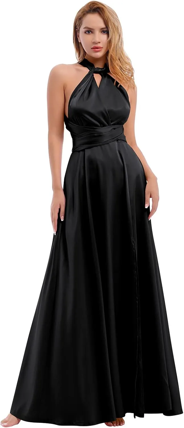 Women Satin Transformer Infinity Dress with Bandeau Convertible Bridesmaid Dress Split Long Formal Twist Wrap Multi-Way Dress