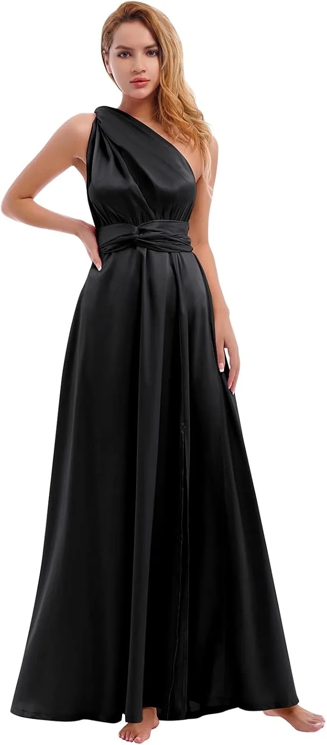 Women Satin Transformer Infinity Dress with Bandeau Convertible Bridesmaid Dress Split Long Formal Twist Wrap Multi-Way Dress