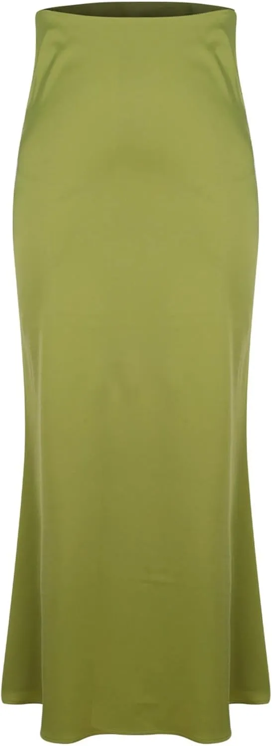 Women Silk Satin Skirt Summer Fashion Elegant High Waist Cocktail Party Skirts Casual Solid Sexy A Line Maxi Skirt