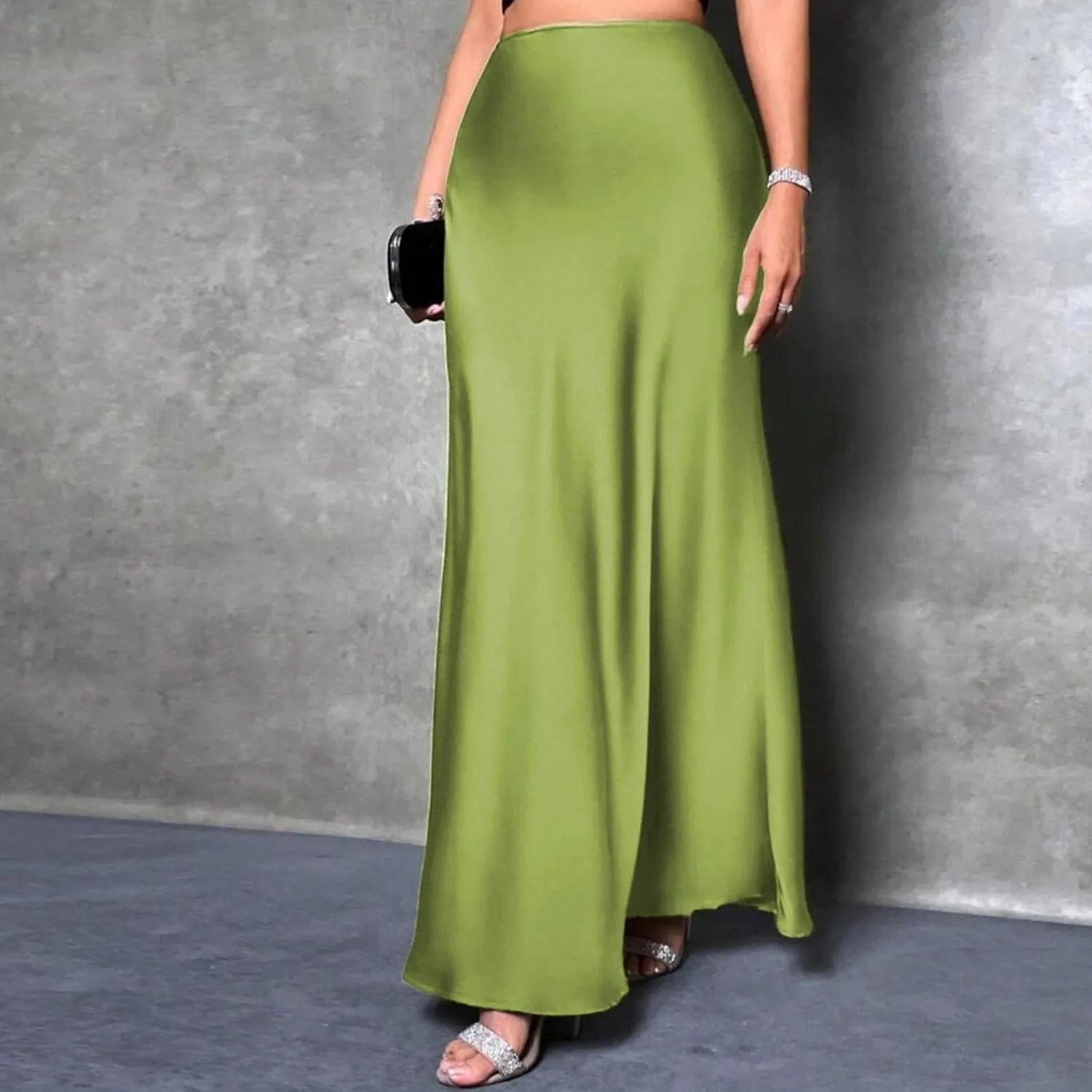 Women Silk Satin Skirt Summer Fashion Elegant High Waist Cocktail Party Skirts Casual Solid Sexy A Line Maxi Skirt