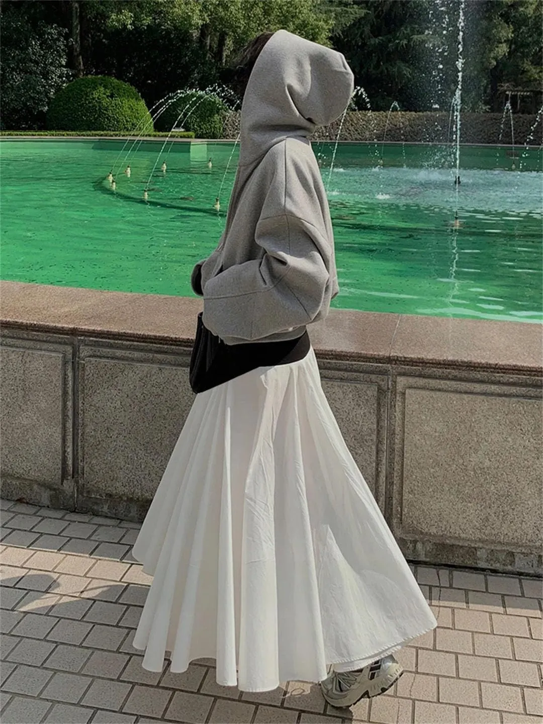 Women Slim Fit A-Line Umbrella Skirt Vintage Young Long Skirts