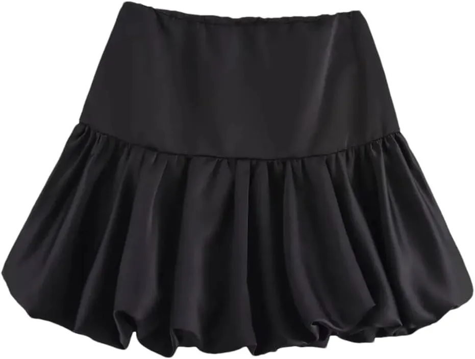 Women Solid Mini Skirts Classic Back Zipper A-Line Pleated High Waist Mini Skirts