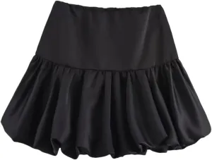 Women Solid Mini Skirts Classic Back Zipper A-Line Pleated High Waist Mini Skirts