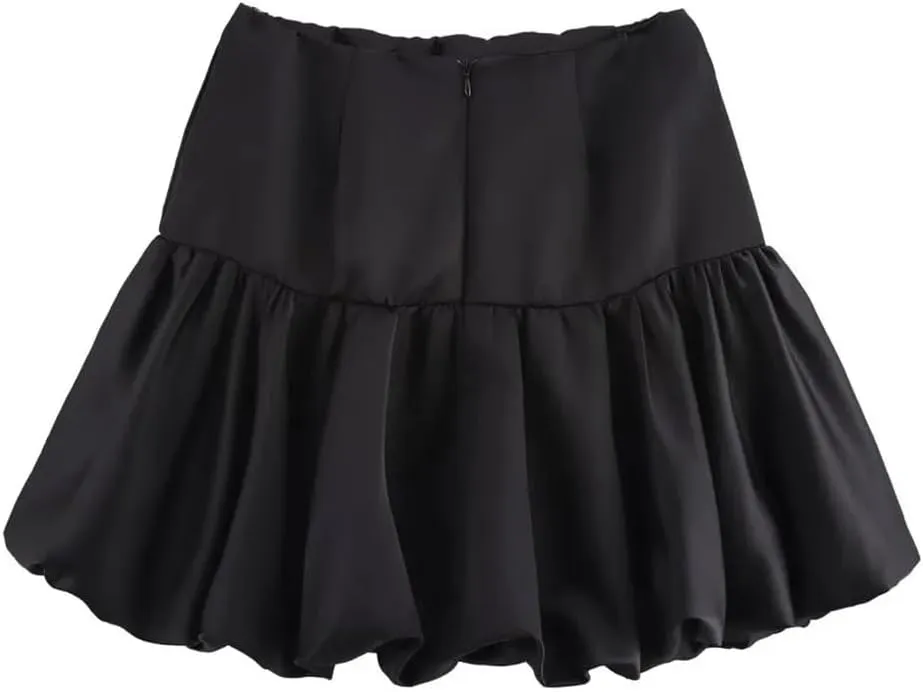 Women Solid Mini Skirts Classic Back Zipper A-Line Pleated High Waist Mini Skirts