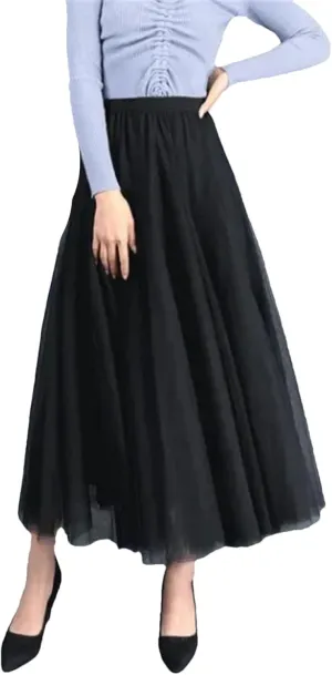 Women Spring Skirt Elastic Waist A-Line Pleated Skirt Solid Color Women Long Skirts