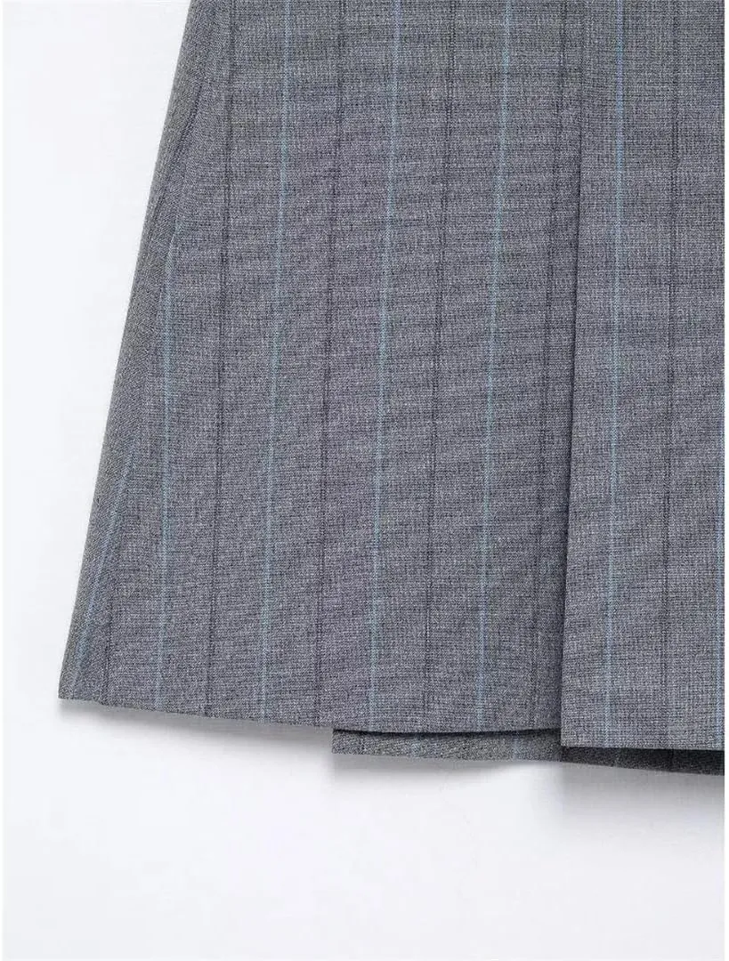 Women Striped Mini Pleated Skirts Lined A-Line High Waist Side Zipper Mini Skirts