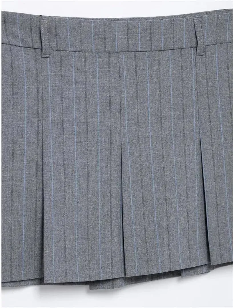Women Striped Mini Pleated Skirts Lined A-Line High Waist Side Zipper Mini Skirts