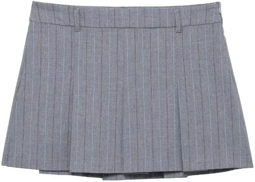Women Striped Mini Pleated Skirts Lined A-Line High Waist Side Zipper Mini Skirts