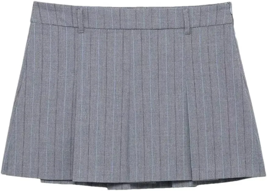 Women Striped Mini Pleated Skirts Lined A-Line High Waist Side Zipper Mini Skirts