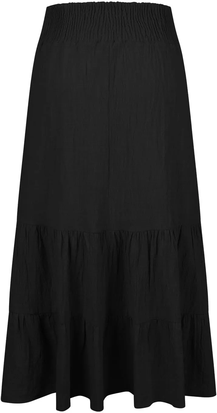 Women Summer Maxi Skirt Elastic High Waist Pleated Boho Ruffle Tiered Skirts 2025 Trendy Casual Flowy A-Line Skirt