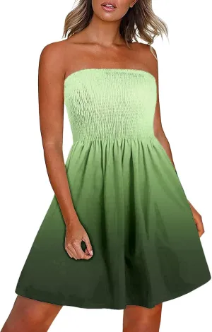 Women Summer Trendy Off Shoulder Sleeveless Tube Dress Casual Dressy Strapless Ruffle Swing Short Shift Dress