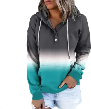 Women Tie Dye Hoodie Button Down Casual Sweatshirt Teen Girls Crewneck Pullover Oversize Drawstring Casual Loose Tops